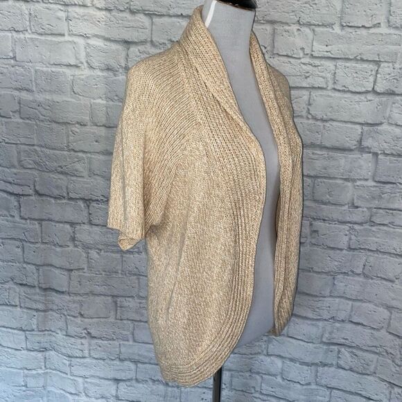 Express women L open front short sleeve knit cardigan beige - Picture 4 of 12